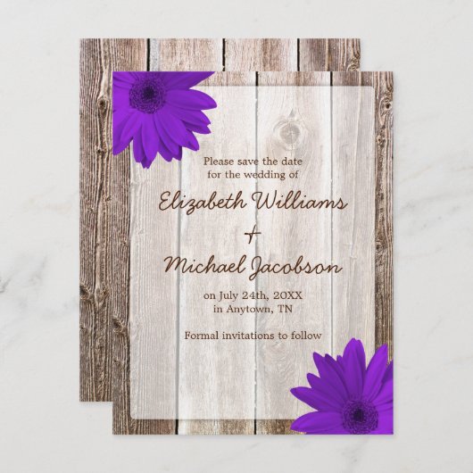 Save The Date Purple Daisy Rustic Grange Enregistrer la date (Devant / Derrière)