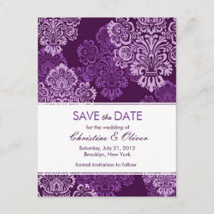 Save The Date Purple Eggplant Damask Enregistrer la date