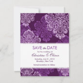 Save The Date Purple Eggplant Damask Enregistrer la date (Devant)