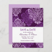 Save The Date Purple Eggplant Damask Enregistrer la date (Devant / Derrière)