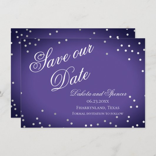 Save The Date Purple Enregistrer notre date | Chic Violet Argent (Devant / Derrière)