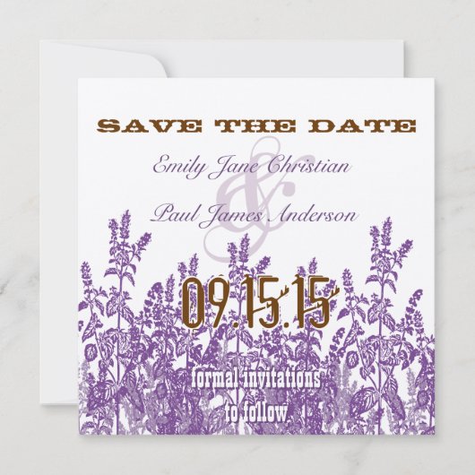 Save The Date Purple et Broon Fleur sauvage Enregistrer la date (Devant)