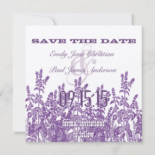 Save The Date Purple et Lavender Fleur sauvage Enregistrer la da (Devant)