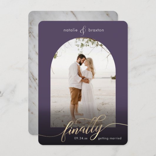 Save The Date Purple Finalement Se Marier Et Fenêtre Photo (Devant / Derrière)