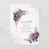 Save The Date Purple Floral Bloom Script Géométrique Enregistrer (Devant / Derrière)