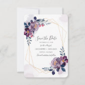 Save The Date Purple Floral Bloom Script Géométrique Enregistrer (Devant)