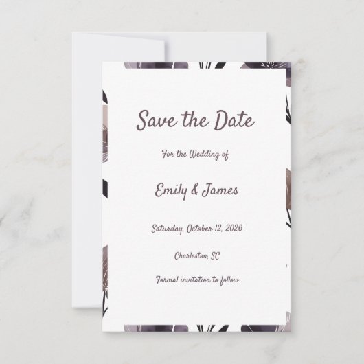 Save The Date Purple Floral Botanical Wedding (Devant)