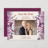 Save The Date Purple Floral Cream Mariage Enregistrer Date Photo (Devant / Derrière)
