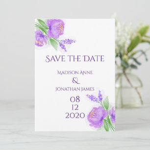 Save The Date Purple Floral Élégant Lavande Personnalisée Chic