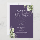 Save The Date Purple Floral Greenery QR Code Mariage (Devant)