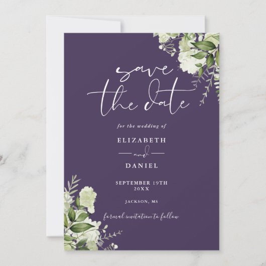 Save The Date Purple Floral Greenery QR Code Mariage (Devant)