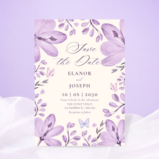 Save The Date Purple floral wedding