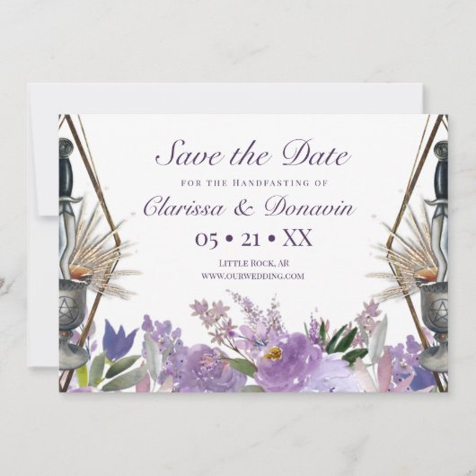 Save The Date Purple Floral Wiccan Rite of Union Handfasting (Devant)