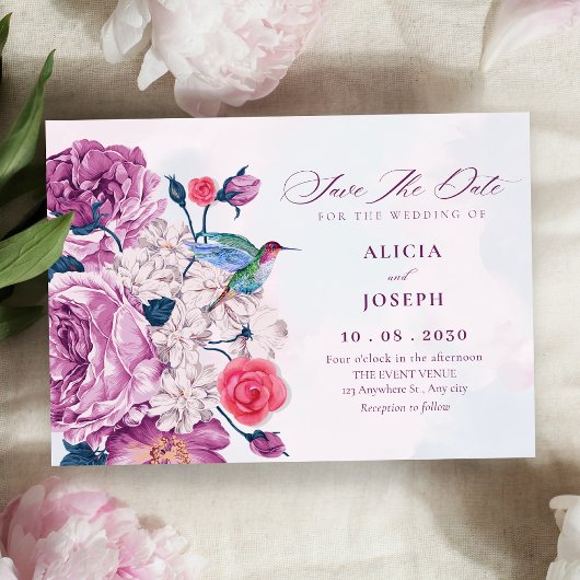 Save The Date Purple flowers bloom wedding