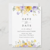 Save The Date Purple Flowers, Yellow Flowers, Greenery, Wedding (Devant)