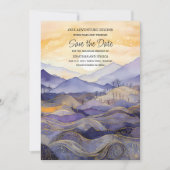Save The Date Purple Gold Mountain Mariage photo Date d'enregist (Devant)