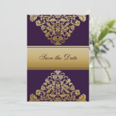 Save The Date Purple Gold Royal Ornate baroque Élégant (Debout devant)
