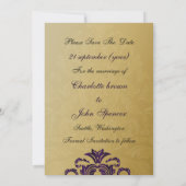 Save The Date Purple Gold Royal Ornate baroque Élégant (Dos)