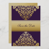Save The Date Purple Gold Royal Ornate baroque Élégant (Devant / Derrière)