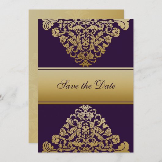 Save The Date Purple Gold Royal Ornate baroque Élégant (Devant / Derrière)