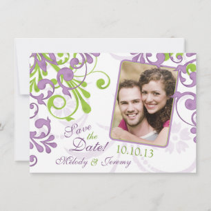 Save The Date Purple Green Floral Photo Mariage Enregistrer la d