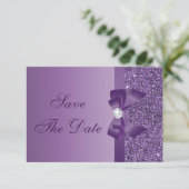 Save The Date Purple Imprimé Séquins Mariage Enregistrer la date (Debout devant)