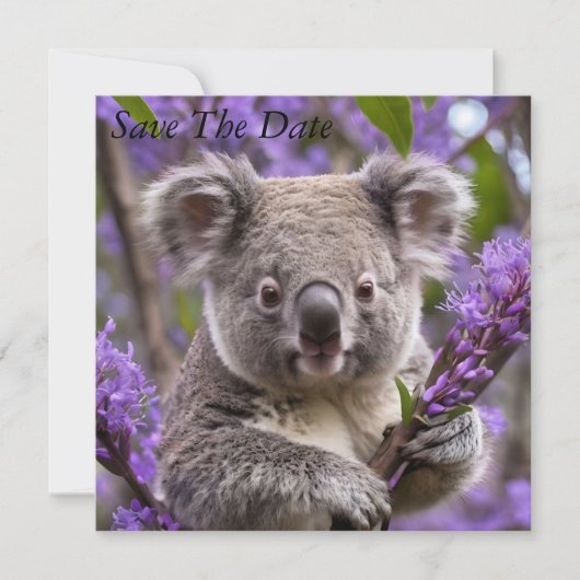 Save The Date Purple Jacaranda Koala Ours, (Devant)