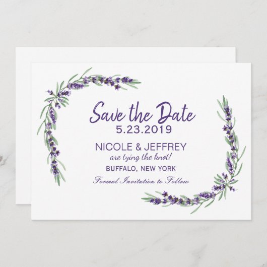 Save The Date Purple Lavender Lilac Flower Wedding Enregistrer l (Devant / Derrière)