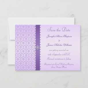 Save The Date Purple Lilac Damask Enregistrer la date Annonce