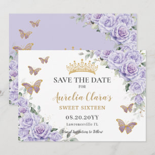 Save The Date Purple Lilac Floral Quinceañera Sweet sixteen Écon