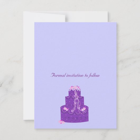 Save The Date Purple Mariage gâteau Enregistrer la date (Dos)