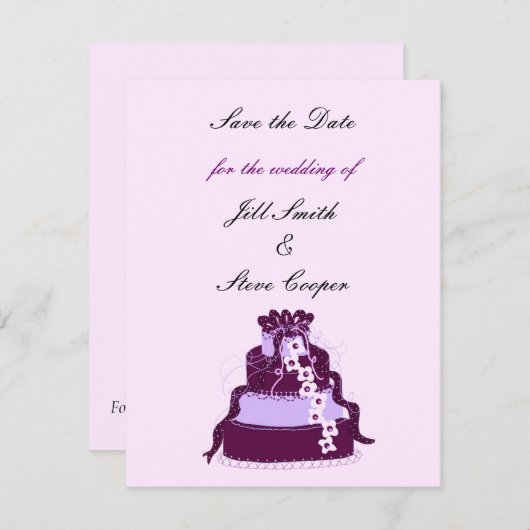 Save The Date Purple Mariage gâteau Enregistrer la date (Devant / Derrière)