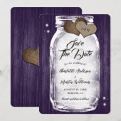 Save The Date Purple Mason Jar String éclat Rustique Mariage en  (Devant / Derrière)