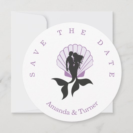 Save The Date Purple Mermaids Couple on à Seashell Design (Devant)