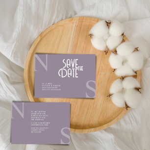 Save The Date Purple Minimaliste & Élégant Gras Initiales Mariag