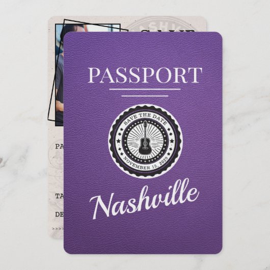 Save The Date Purple Nashville Passeport Enregistrer La Date (Devant / Derrière)