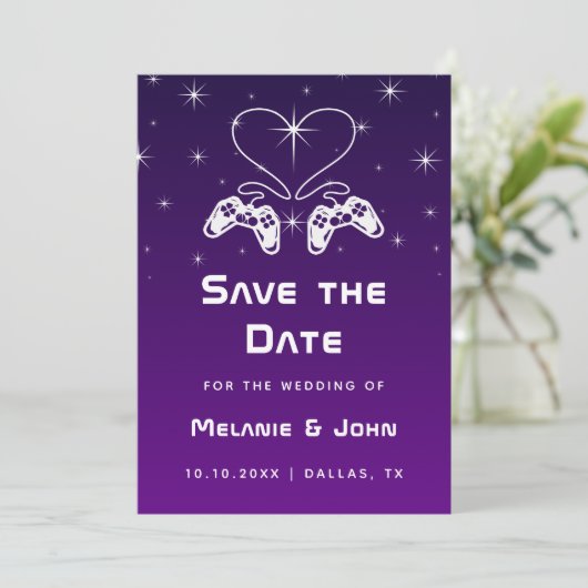 Save The Date Purple Ombre Gradient Gamer Jeu Nerdy Geek mignon (Debout devant)