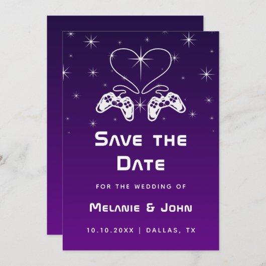 Save The Date Purple Ombre Gradient Gamer Jeu Nerdy Geek mignon (Devant / Derrière)