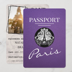 Save The Date Purple Paris Passport Enregistrer La Date