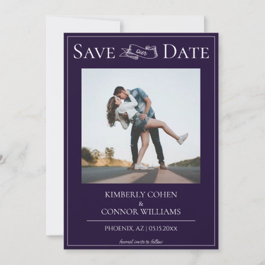 Save The Date Purple Photo moderne Enregistrer la date (Devant)