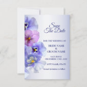 Save The Date Purple Pink Lilac Pansy Floral Rustic Wedding (Devant)
