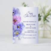 Save The Date Purple Pink Lilac Pansy Floral Rustic Wedding (Debout devant)