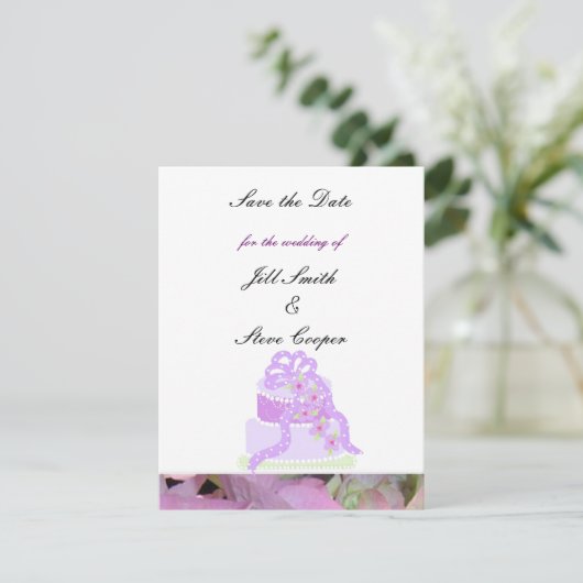 Save The Date Purple Ribbon Mariage gâteau Enregistrer la date (Debout devant)