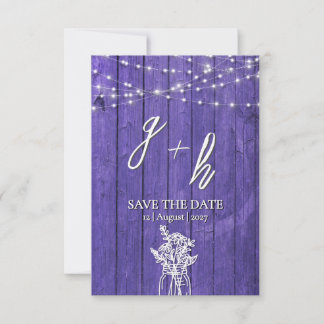 Save The Date Purple Russe Chaîne de bois éclaire Boho Mason Jar