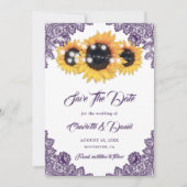 Save The Date Purple Rustic Floral Lace Sunflower Wedding (Devant)