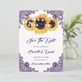 Save The Date Purple Rustic Floral Lace Sunflower Wedding (Debout devant)