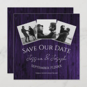 Save The Date Purple Rustic Photo Collage Enregistrer La Date (Devant / Derrière)