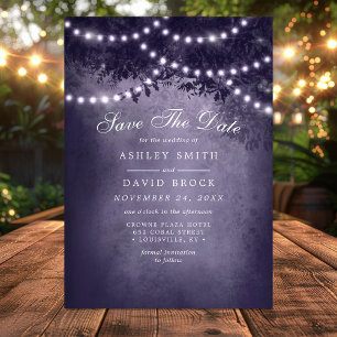 Save The Date Purple Rustic Tree Lights Enregistrer La Date