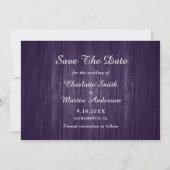 Save The Date Purple Rustic Wood Mariage de la respiration de bé (Dos)