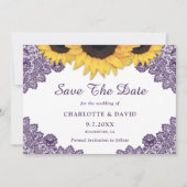 Save The Date Purple Rustique Chic Mariage dentelle de tournesol (Devant)
